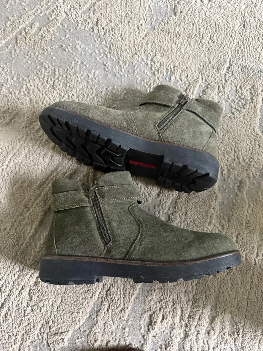 Orthofeet Scarlett boots comfort olive green suede buckle side zip 8 wide